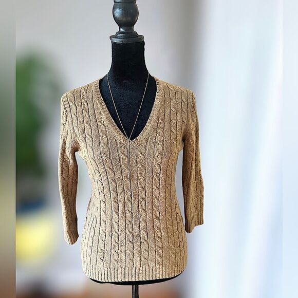 J Crew Merino Wool Cableknit V-Neck Sweater Size S - Picture 3 of 14